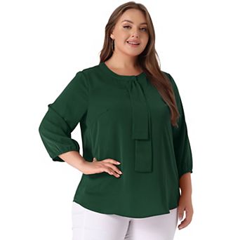 Women's Plus Size Work Formal 3/4 Sleeve Solid Chiffon Blouse