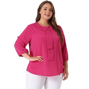 Women's Plus Size Work Formal 3/4 Sleeve Solid Chiffon Blouse