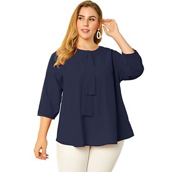 Women's Plus Size Work Formal 3/4 Sleeve Solid Chiffon Blouse