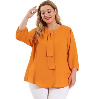 Women's Plus Size Work Formal 3/4 Sleeve Solid Chiffon Blouse