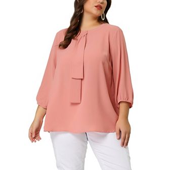 Women's Plus Size Work Formal 3/4 Sleeve Solid Chiffon Blouse