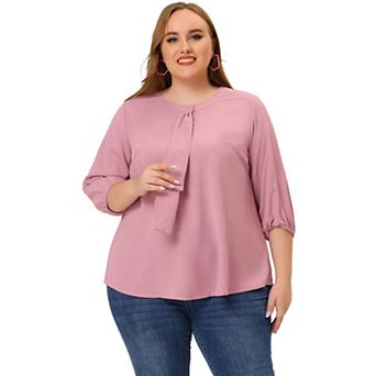Women's Plus Size Work Formal 3/4 Sleeve Solid Chiffon Blouse