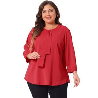 Women's Plus Size Work Formal 3/4 Sleeve Solid Chiffon Blouse