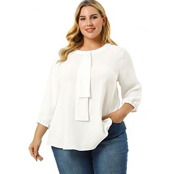 Women's Plus Size Work Formal 3/4 Sleeve Solid Chiffon Blouse