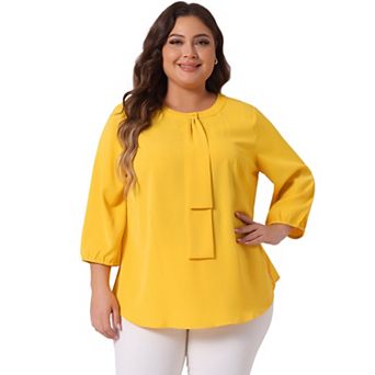 Women's Plus Size Work Formal 3/4 Sleeve Solid Chiffon Blouse