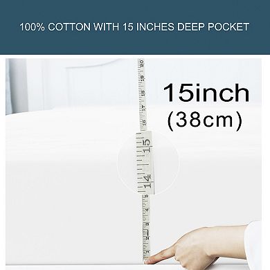 200TC Cotton Fitted Sheet with 15" Deep Pocket, Queen 79" x 59"(L*W)