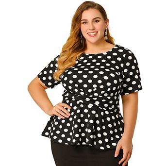Women's Plus Size Summer Solid Short Sleeve Knot Waist Peplum Top