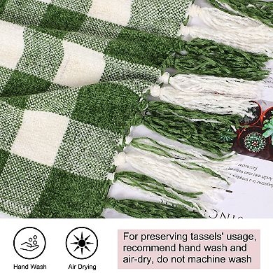Chenille Throw Blankets Tassel Plaid Throw 50"x60"