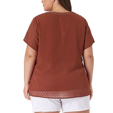 Women's Plus Size Summer Pin Dots Short Basic Plain Blosue