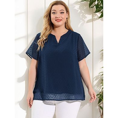 Women's Plus Size Summer Pin Dots Short Basic Plain Blouse