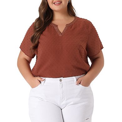 Women's Plus Size Summer Pin Dots Short Basic Plain Blosue