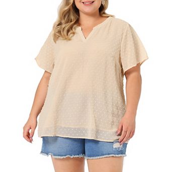 Women's Plus Size Summer Pin Dots Short Basic Plain Blouse
