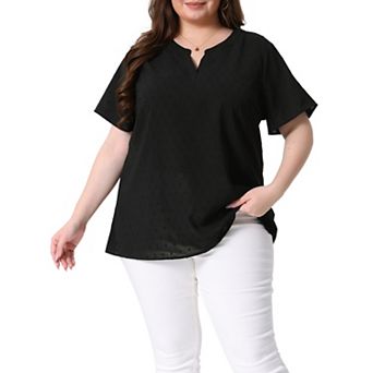 Women's Plus Size Summer Pin Dots Short Basic Plain Blouse