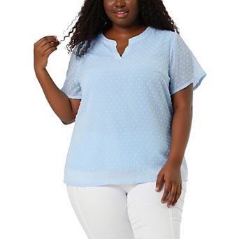 Women's Plus Size Summer Pin Dots Short Basic Plain Blouse