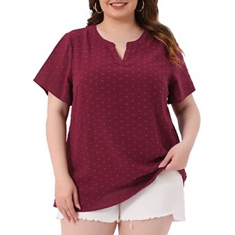 Women's Plus Size Summer Pin Dots Short Basic Plain Blouse