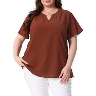 Women's Plus Size Summer Pin Dots Short Basic Plain Blouse