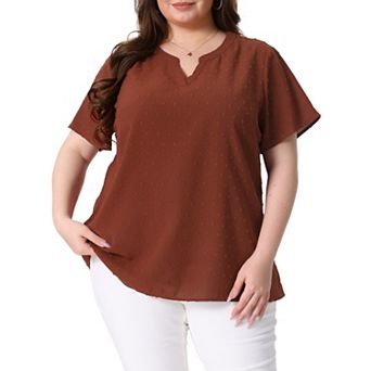 Women's Plus Size Summer Pin Dots Short Basic Plain Blouse