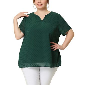Women's Plus Size Summer Pin Dots Short Basic Plain Blouse