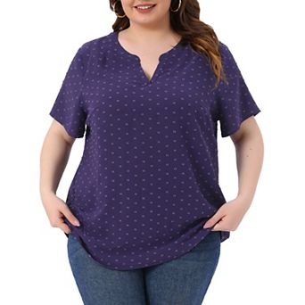 Women's Plus Size Summer Pin Dots Short Basic Plain Blouse