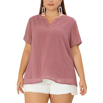 Women's Plus Size Summer Pin Dots Short Basic Plain Blouse
