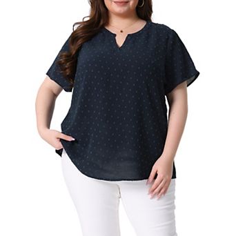 Women's Plus Size Summer Pin Dots Short Basic Plain Blouse