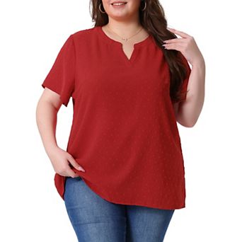 Women's Plus Size Summer Pin Dots Short Basic Plain Blouse