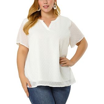 Women's Plus Size Summer Pin Dots Short Basic Plain Blouse