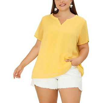 Women's Plus Size Summer Pin Dots Short Basic Plain Blouse