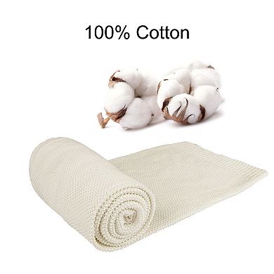 100% Cotton Soft Knitted Throw Solid Blanket for Couch Sofa Bedroom, Throw 50"x60"