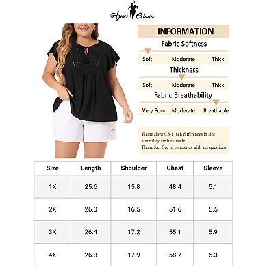 Women's Plus Blouse Ruffle Sleeve Lace Trim Tie Neck Peasant Top