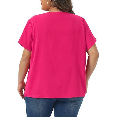 Women's Plus Size Solid Color Office Pleated Round Neck Tulip