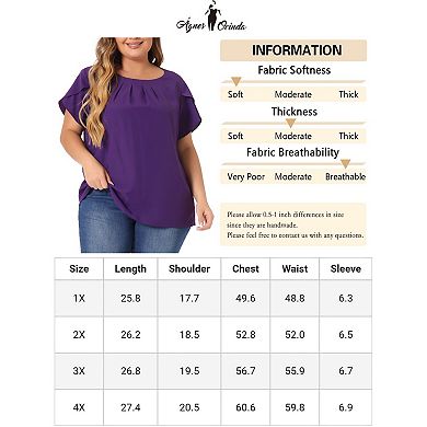 Women's Plus Size Solid Work Pleated Round Neck Basic Tulip Sleeves Top