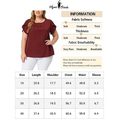 Women's Plus Size Solid Work Pleated Round Neck Basic Tulip Sleeves Top