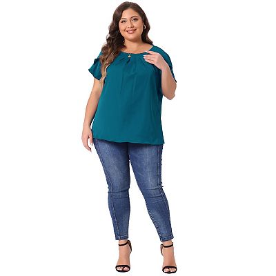 Women's Plus Size Solid Color Office Pleated Round Neck Tulip