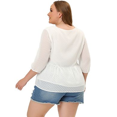 Women's Plus Size Fall Chiffon Babydoll Long Sleeve Swiss Dots Blouses