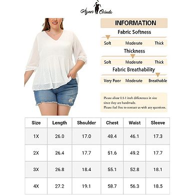 Women's Plus Size Fall Chiffon Babydoll Long Sleeve Swiss Dots Blouses