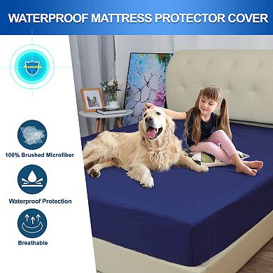 Waterproof Mattress Fitted Sheet Pad Bed Cover with Elastic Band Fitted 14' Deep Queen 60" x 80"