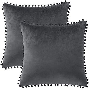 Velvet Pillow Cover With Pompoms For Sofa Bed 2 pc 16"x16"