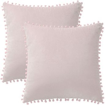 Velvet Pillow Cover With Pompoms For Sofa Bed 2 pc 16"x16"