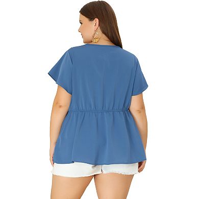 Women's Plus Size Work Short Sleeve Button Down Peplum Shirt