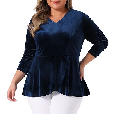 Women's Plus Size Winter Festival Velvet Curvy Babydoll Blouse