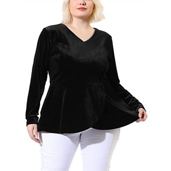 Women's Plus Size Winter Festival Velvet Curvy Babydoll Blouse