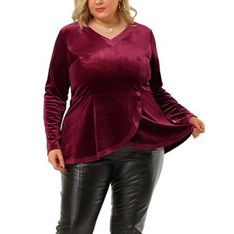 Women's Plus Size Winter Festival Velvet Curvy Babydoll Blouse