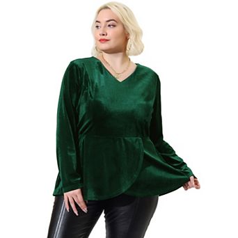 Women's Plus Size Winter Festival Velvet Curvy Babydoll Blouse