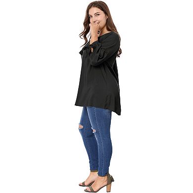 Women's Plus Size Fall Fashion Long Sleeves Tie Neck Blouse