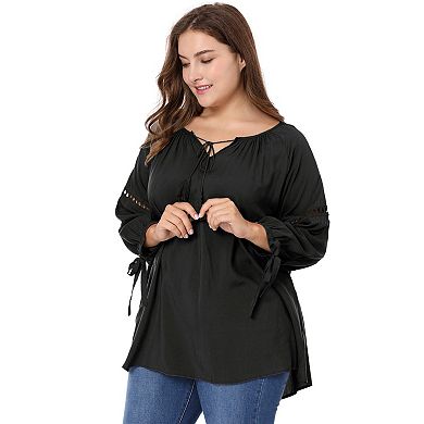 Women's Plus Size Fall Fashion Long Sleeves Tie Neck Blouse