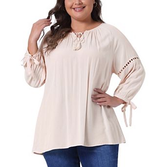 Women's Plus Size Fall Fashion Long Sleeves Tie Neck Blouse