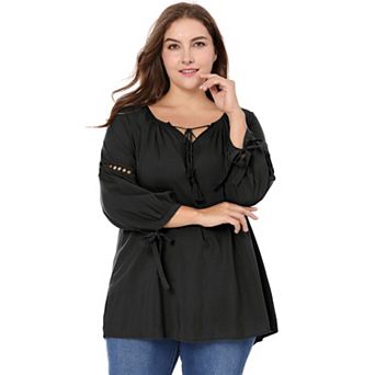 Women's Plus Size Fall Fashion Long Sleeves Tie Neck Blouse