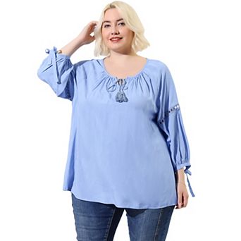 Women's Plus Size Fall Fashion Long Sleeves Tie Neck Blouse