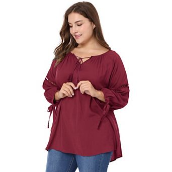 Women's Plus Size Fall Fashion Long Sleeves Tie Neck Blouse